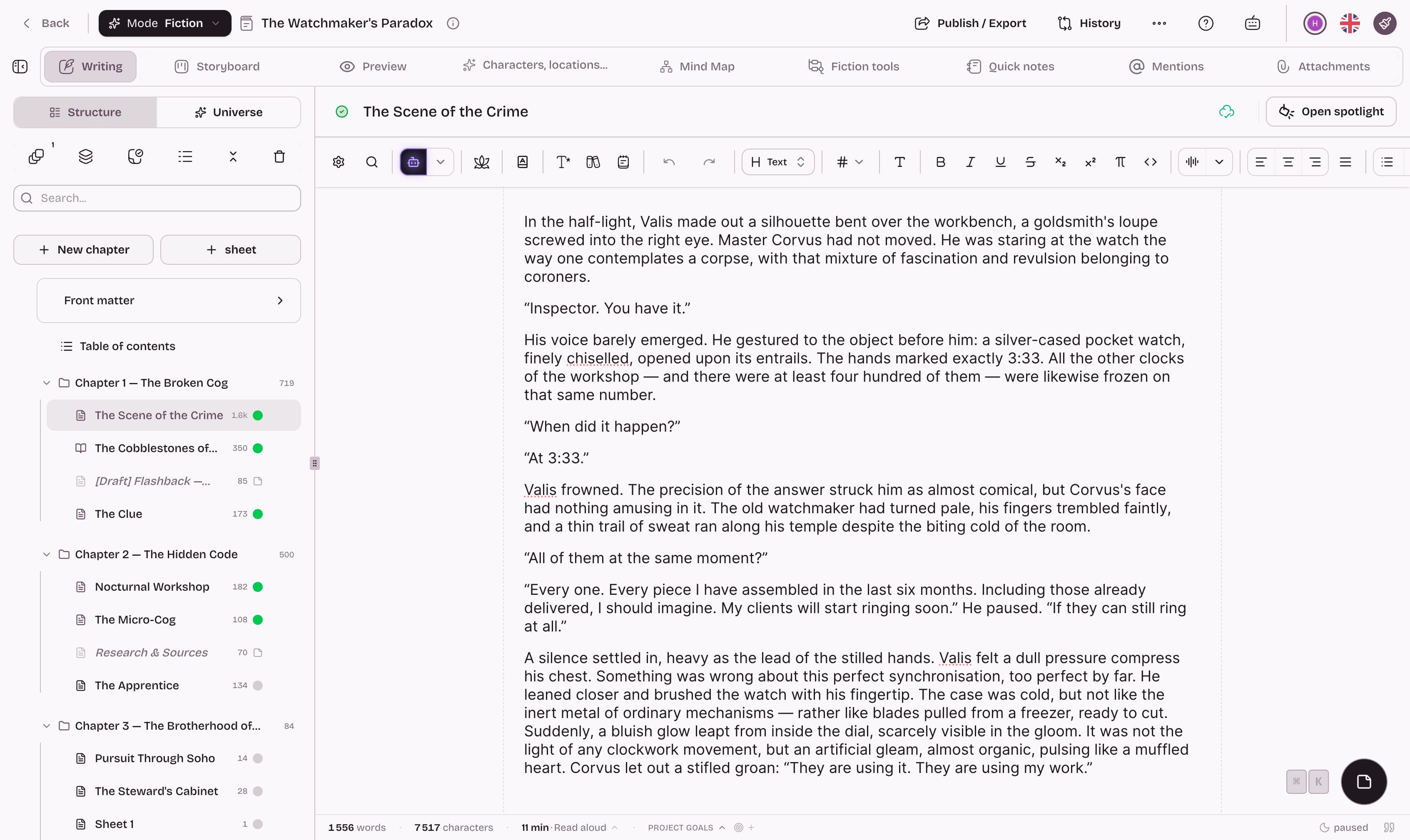 Extypis interface — free Scrivener alternative