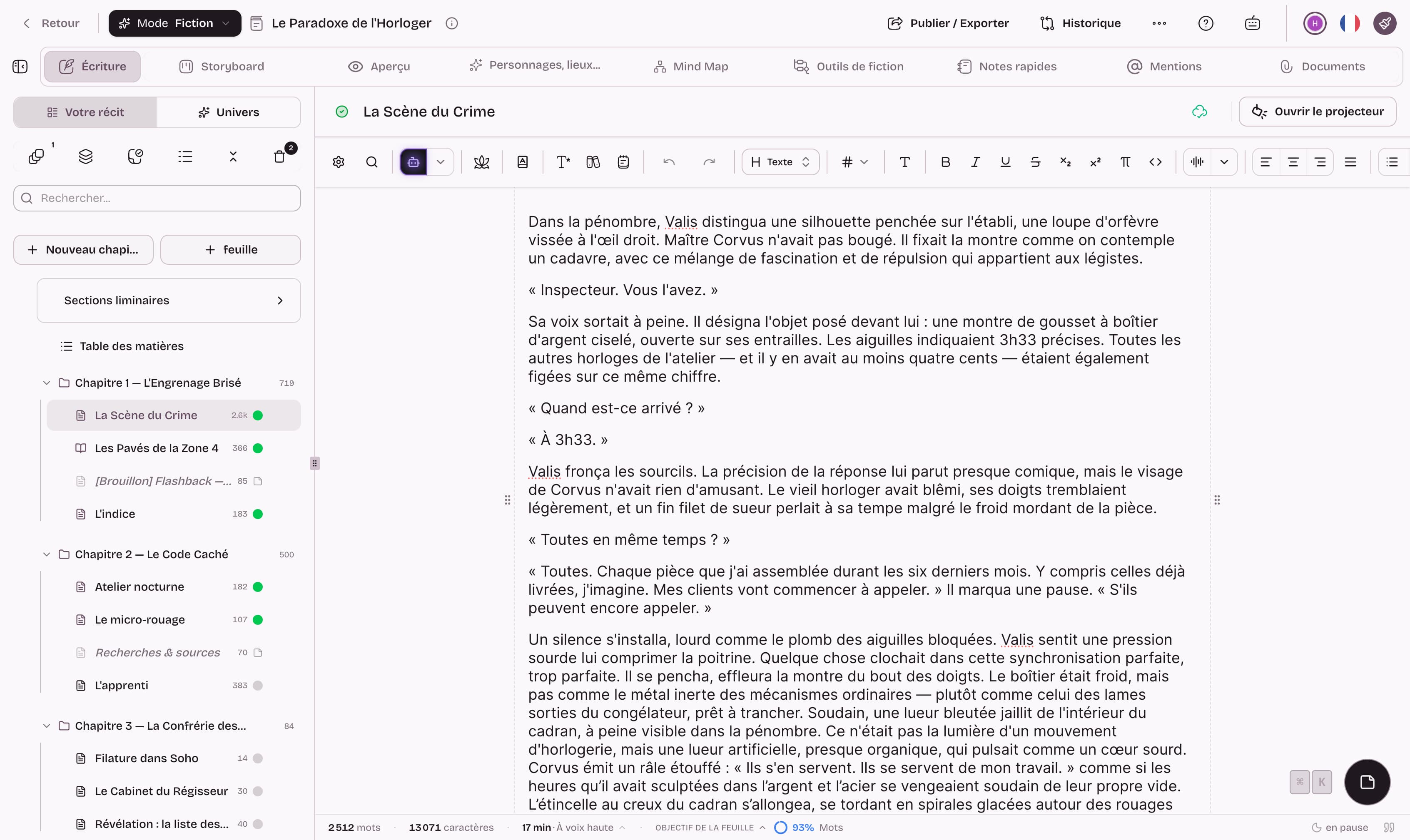 Interface Extypis — alternative gratuite à Scrivener
